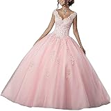 QXMYOO Pink Quinceanera Dress Puffy Ball Gowns for Women Formal Tulle Prom Dress