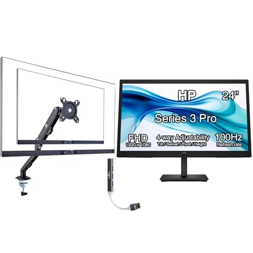 Image of HP Series 3 Pro 24 inch 100Hz FHD IPS Monitor with Adjustable Tilt /Swivel /Pivot /Height, VESA Mount (100mm), VGA, Displayport, HDMI, Black w /DKZ Hub & ErgoFlexy Single Mount Arm