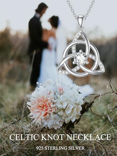 Moissanite Diamond Celtic Knot Necklace for Women Irish Claddagh/Triquetra/Tree of Life/Teardrop Celtic Neckalce 14K Gold Plated Sterling Silver Irish Jewelry Christmas Gifts for Women Wife Her 6