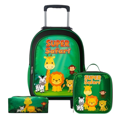 Kit Mochila de Rodinha Escolar Masculina Infantil Menino + Lancheira + Estojo Grande Safari