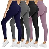 4 Pack Leggings for Women - High Waisted Tummy Control Soft No See-Through Black Yoga Pants for...