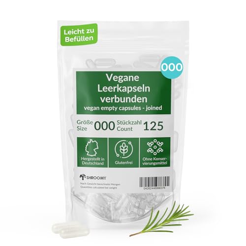 SHROOMY Capsule vuote HPMC – Dimensione 000 – Vegan & Trasparente – 125 Pezzi