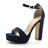  Angkorly - Zapatillas Moda Tacón escarpín Sandalias Tacones Altos Plataforma Abierto Mujer básica básica Tanga Tacón Ancho Alto 13.5 CM - Azul Marino 059 T 40