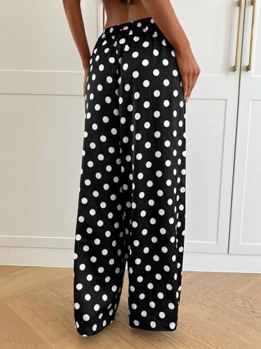 Image of MakeMeChic Women's Summer Satin Silk Pants Casual Flowy Pants Beach Vacation Wide Leg Pants