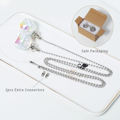 Image of Ceiling Fan Pull Chain, 2pcs AB Coat 30mm Crystal Prism Ball Fan Pull Chain, Fan Pulls Set with Connector Ceiling Fan Pull Chain Ornaments Lighting Accessories