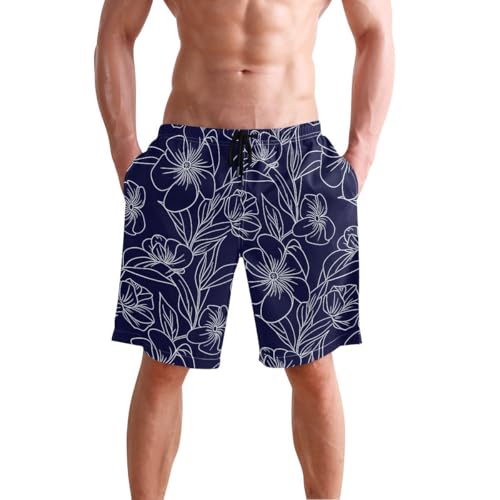 Flowers Floral Blue Mens Swim Trunks Quick Dry Beach Shorts with Pocket S 2302879