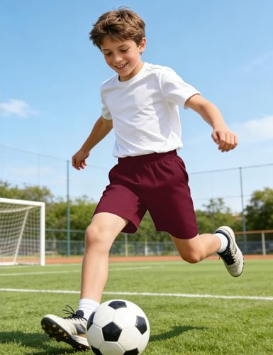 Image of Somaibo Boys Athletic Shorts Kids Quick Dry Basketball Soccer Running Sports Gym Active Performance Shorts with Pockets