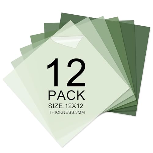 Image of FYSUIMU 12 Sheets Sage Green Acrylic Sheets 1 /8 Thick 12 x 12 Inch Opaque Cast Plexiglass Sheet Acrylic Panel Gradient Green Colored Plastic Sheets for DIY Crafts Laser Cutting Engraving Badges