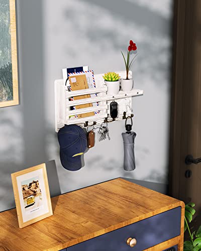 SWTYMIKI Key Holder for Wall White, Wooden Key Hooks with Shelf and 4 Double Hooks, Wall Mounted Key Holder for Entryway, Mudroom, Hallway, Bedroom, Living Room, Install with Screws - Cosy Home Interiors SWTYMIKI Key Holder for Wall White, Wooden Key Hooks with Shelf and 4 Double Hooks, Wall Mounted Key Holder for Entryway, Mudroom, Hallway, Bedroom, Living Room, Install with Screws - Image 6