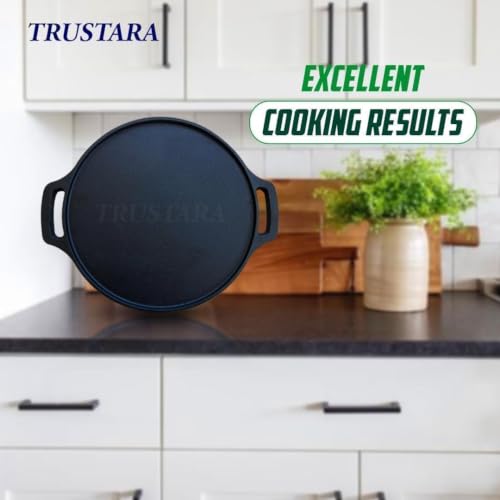 Image of Pre-Seasoned Cast Iron Tawa for Dosa /Chapathi /Roti | 29 cm, 2.7kg| Gas & Induction Stove-Friendly | Non-Stick, Pre-Seasoned Tawa, Long Lasting & Toxin-Free, No Chemical Coating, Black-M1 (25)