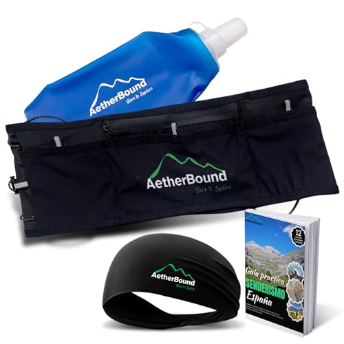 Cinturon de Correr + Soft Flask 500ml + Banda de Sudor + Ebook de Regalo - Running Belt, Riñonera Correr con Porta Bastones –Trail Running Belt Ajustable Ligero y Resistente (L/XL)