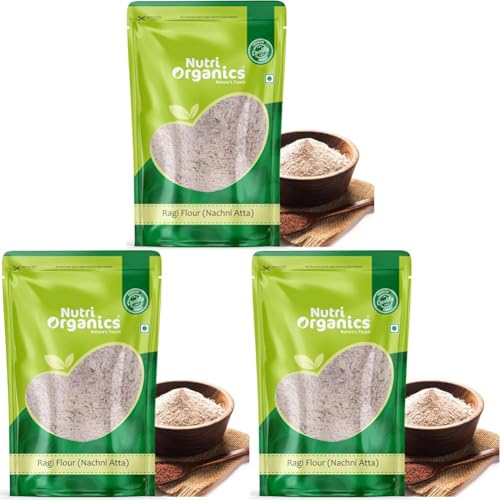 Image of NutriOrganics Unpolished Ragi Flour, 1.5kg |100% Natural | Finger Millet Flour | Nachni Atta | Kelvaragu Flour | Rich in Calcium & Protein (Pack of 3)