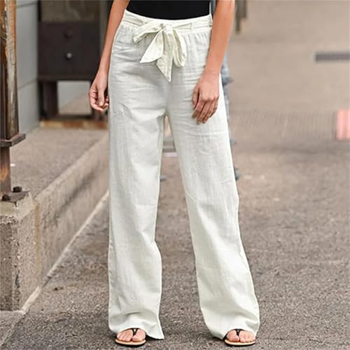 Women's Elastic Waist Cotton Linen Lace-Up Loose Thin Casual Vacation Pants2
