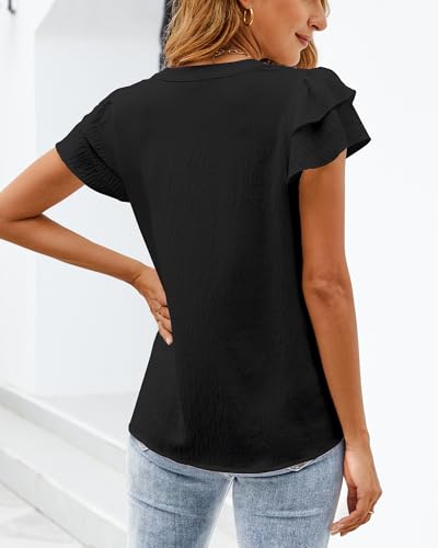 SimpleFun Womens Business Casual Tops Ruffle Short Sleeve V Neck Flowy Dressy Summer Blouses Shirts4