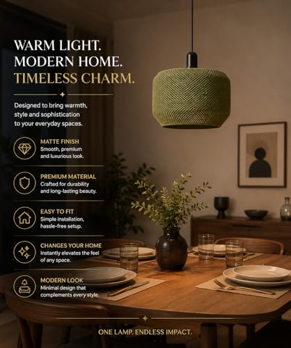 Image of Layyo Modern Textured Pendant Ceiling Lamp for Dining Table, Kitchen Island, Living Room & Cafe | Decorative Hanging Light | Matte Finish | Warm Ambient Lighting (Green)