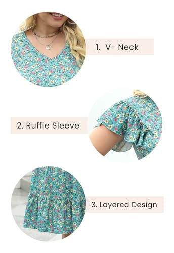 Image of Celkuser Womens Plus Size Summer Casual Midi Dress Short Ruffle Sleeve Tiered Empire Waist T-Shirt Dress with Pockets