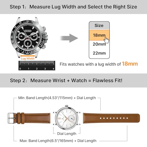 Image of Fullmosa 2 Pack 18mm Leather Watch Bands Quick Release Watch Strap for Men Women, Soft Replacement Strap Wristband with Stainless Steel Buckle,18mm Toffee Brown&Silver /Black&Black