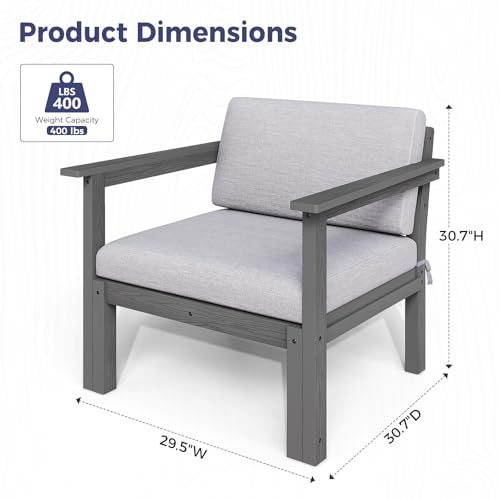 Image of Modular Outdoor Patio Furniture Arm Seat, HIPS All-Weather Outdoor Sectional Sofa with High-Density Thick Cushions, Easy Side Interlock, Patio Seat for Backyard, Balcony, Deck (Grey)