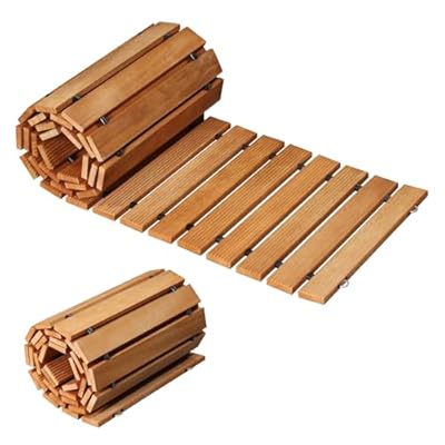 8FT Straight Garden Pathway Walkway, Roll Out Wooden Walkway for Outside, Non-Slip Path with Wire Rope Connection, Patio Pavers Without Knots for Garden, Backyard, Beach, and Wedding Party Pathways