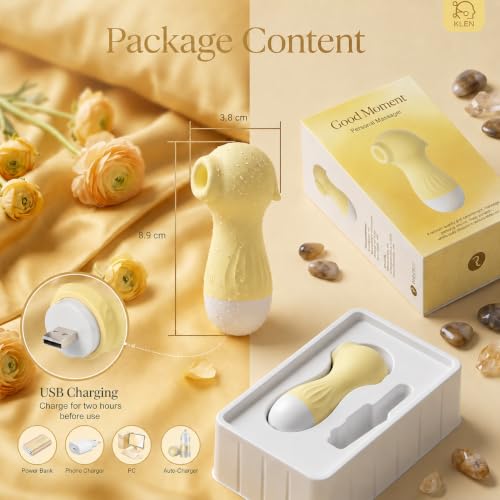 Image of KLEN Ergonomic Targeted Air-Pulse Massager - Gentle Suction Therapy Device, Waterproof Silicone Handheld Tool, USB Rechargeable for Localized Muscle Relaxation & Pinpoint Tension Relief (Yellow)