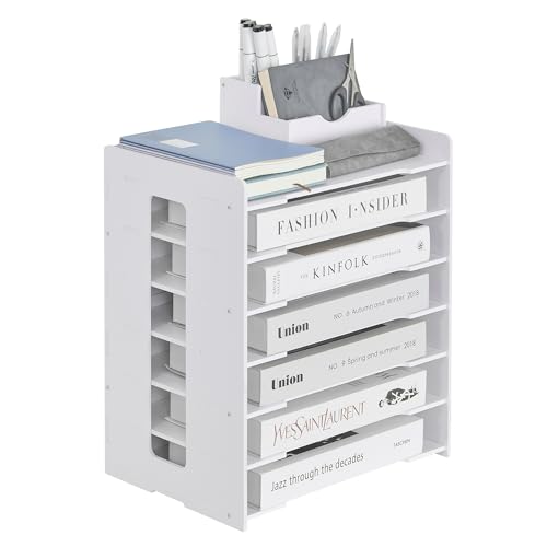 VECELO 卓上収納 ラック A4ファイルラック 組み立て式 デスク上置き棚 デスクオーガナイザー 新聞/雑誌/フォルダー/書類入れ レターケース 机上用品 書類ケース整理 オフィス 寝室 リビング収納 書類ケース 多機能 机上収納 小物入れ リモコン