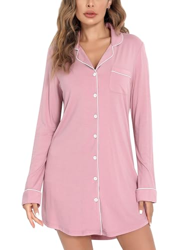 Image of Leikar Nightgowns for Women Button Up Labor Delivery Gown Sleep Shirts