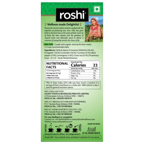 Image of Roshi SimplySlim Green Tea for Weightloss | 25 Teabags | Slimming Tea with Goodness of Lemongrass and Cinnamon for your Belly Fat loss & Fitness regime