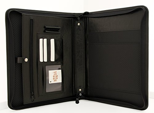 Noda Pu Leather Executive Padfolio Professional Business Portfolio W/Zippered Closure | Resume, Document, Notepad, Tablet, Writing Pad Organizer | Men, Women (Black) #TOP26