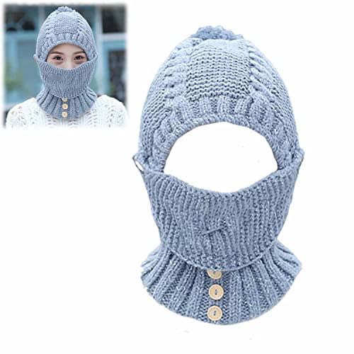 HPKJGKO 2-in-1-Maskenschal-Strickmütze, weiche, warme, gestrickte Damen-Wintermützen für Damen, Damen-Strickmütze, Schal-Masken-Set (Grau) Cover