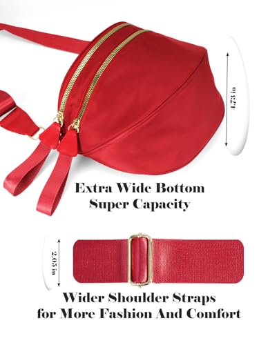 Image of Pure Colour Crossbody Bag Bum Bag for Women,Spacious Purse Fanny Packs Belt Bag,Oversized Bum Bag (Colour Bum Bag-Red)