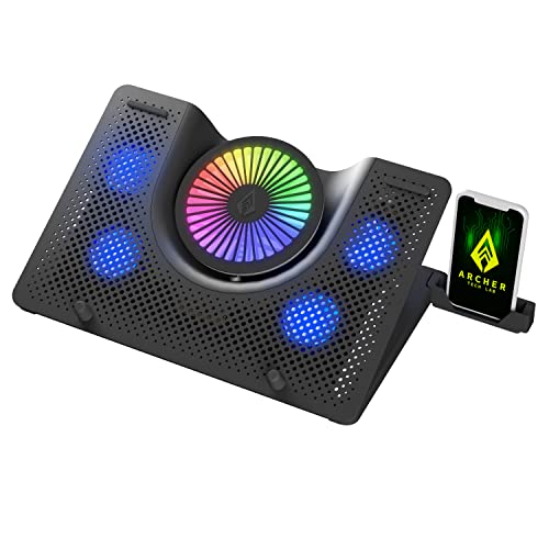 Archer Tech Lab, Squall 100 RGB Gaming Laptop Cooling Pad With Aluminium Metal Grid, 5 Turbo Fans, Powered By USB Port, 5 Adjustable Angles, 2-Place Adjustable Phone Holder (Supports Up-to 17″ Laptop) For Rs. 799 @ 87 %