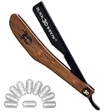 Black Widow Professional Straight Razor for Barbers – Wooden Handle, Stainless Steel Blade Holder – Precision Shaving Tool for Men’s Grooming – Easy Blade Replacement – Est. 2016