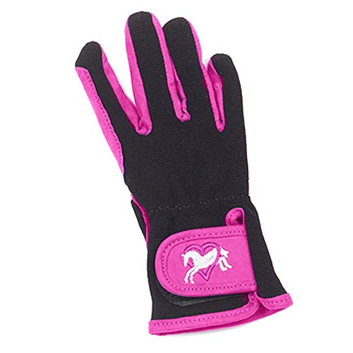 Ovation Kids Hearts & Horses Riding Gloves - Size:A (8-10) Color:Pink/Black