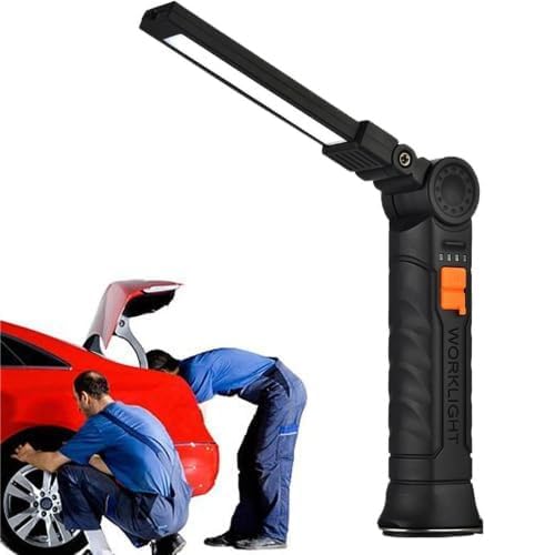 LED Work Light Rechargeable USB COB Flashlight with Magnetic Base 360 Degree Rotating Portable Inspection Lamp 4 Modes Foldable Emergency Torch for Workshop Garage Car Repair Camping-image-3