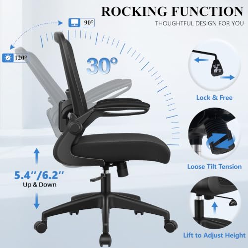 Image of FelixKing Office Chair, Ergonomic Desk Chair Breathable Mesh Chairs Adjustable High Back Lumbar Support Flip-up Armrests, Executive Rolling Swivel Comfy Computer Chairs Home Office Black