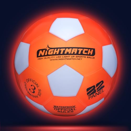 NIGHTMATCH LED Leuchtfußball | fußball | Offizielle Größe 3 | Wasserdicht | Im Dunkeln leuchten | Fussball Kinder & Erwachsene | Leuchtender Fußball | Für Drinnen & Draußen