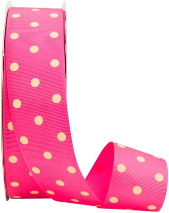 Ribbon Bazaar Grosgrain Dippy Dots - French Pink/Orange Cream 7/8" 50yd Spool