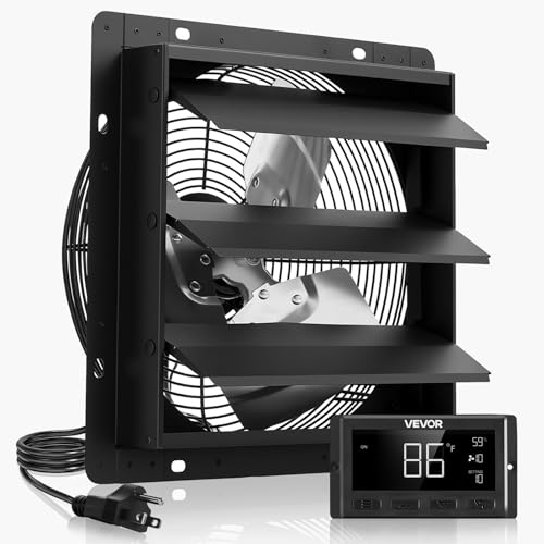 VEVOR 10 inch Exhaust Fan, Wall Mounted Attic Fan with Variable Speed, Temperature & Humidity Controller...