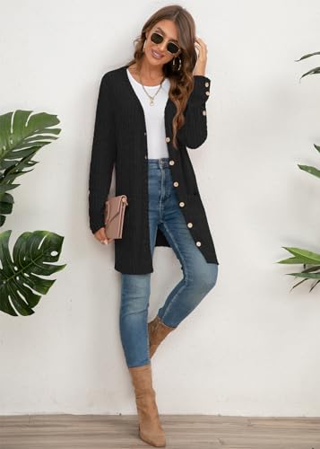 Askyes Womens Cardigan Sweater Long Sleeve Lightweight Open Front Button Closure Fall Cardigans for Women Casual with Pockets4