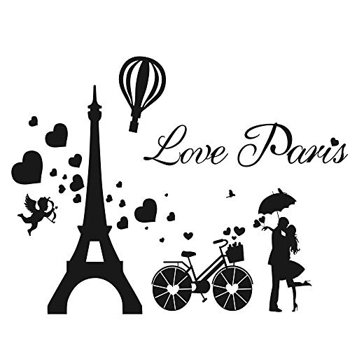 GULIGULI Love Paris Wall Decals-Eiffel Tower Romantic Vinyl Stickers for Bedroom Living Room Home Decor