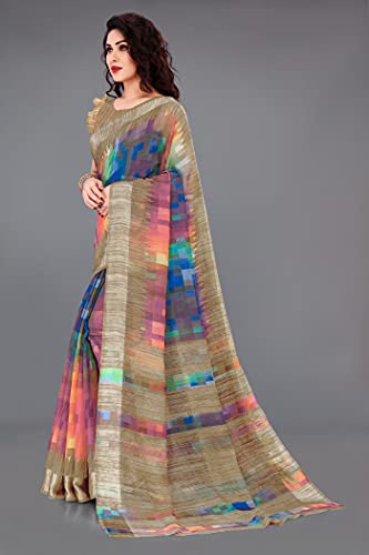 Image of MIRCHI FASHION Women's Cotton Blend Colorful Texture Blocks Printed Saree with Blouse Piece