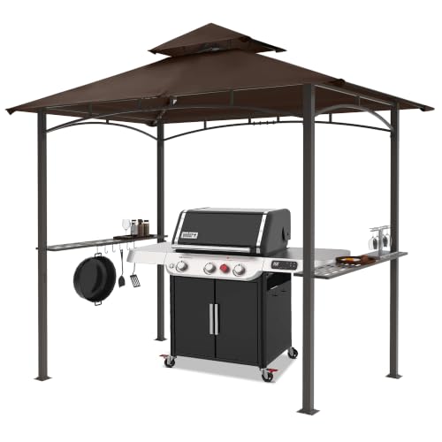 Image of MASTERCANOPY 8x5 Grill Gazebo with Steel Frame & 2 LED Lights, Brown