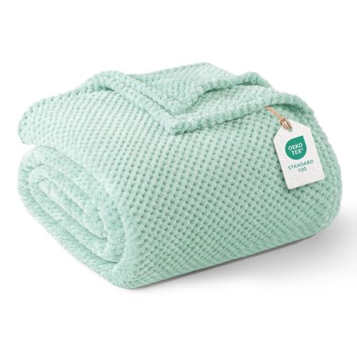 Exclusivo Mezcla Soft Waffle Fleece Bed Blanket King Size, Mint Green