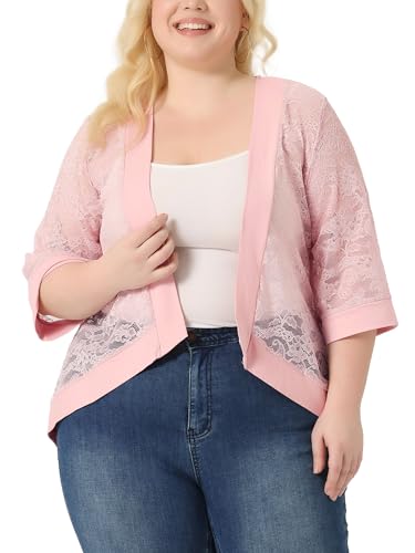 Image of Agnes Orinda Plus Size Cardigans for Women 3 /4 Sleeve Open Front Lightweight Sheer Shrug Lace Bolero Cover Up