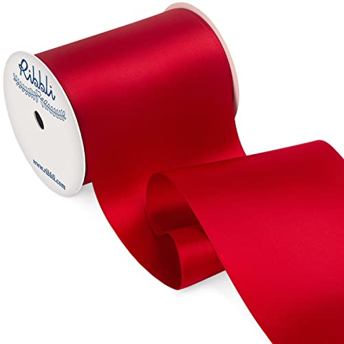 Ribbli Red Satin Ribbon 4 Inch Wide Red Ribbon for Wedding Chair Sash Grand Opening Ceremony Big Bows Gift Wrapping Floral Crafts Cake Decor-Double Faced Satin Continuous 10 Yards