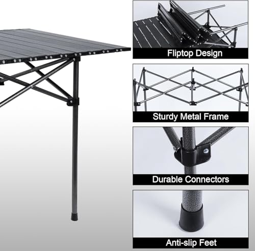 Image of Premium Heavy-Duty Foldable Aluminium Camping Table with Portable Lightweight Design, Anti-Slip Legs, Easy Carry Storage Bag, Waterproof Outdoor Picnic Dining Table for Travel, Hiking use