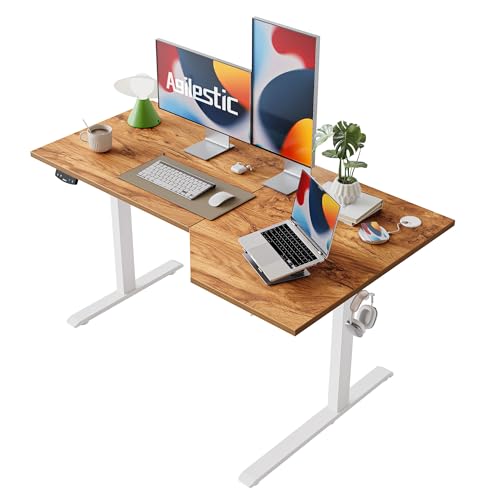 Agilestic Elektrischer Stehschreibtisch, L-förmiger 140 cm höhenverstellbarer Schreibtisch, Sitz- und Stehtisch für Home Office, ergonomischer aufsteigender Computertisch mit Splice Board, Hellbraun