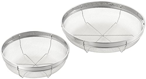 Yoshikawa SJ3356 Mizulead Colander, Shallow Type, Made in Japan, 7.5 inches (19 cm), 9.8 inches (25 cm), Set of 2, Stainless Steel, Silver