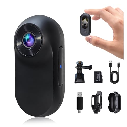 HOFAOUG 1080P HD Mini Camera Sport, Dashcam Moto avec Carte Mémoire 32GB Intégrée, Camera Pieton Taille de Pouce Travail, Voyage, Cyclisme(Noir Mat)