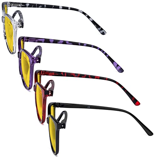 Image of Eyekepper 4 Pack Oversized Blue Light Filter Glasses - Cat Eye Design Computer Reading Glasses for Women Anti Screen Glare Blocking Digital Blue Rays Amber Tinted +2.00